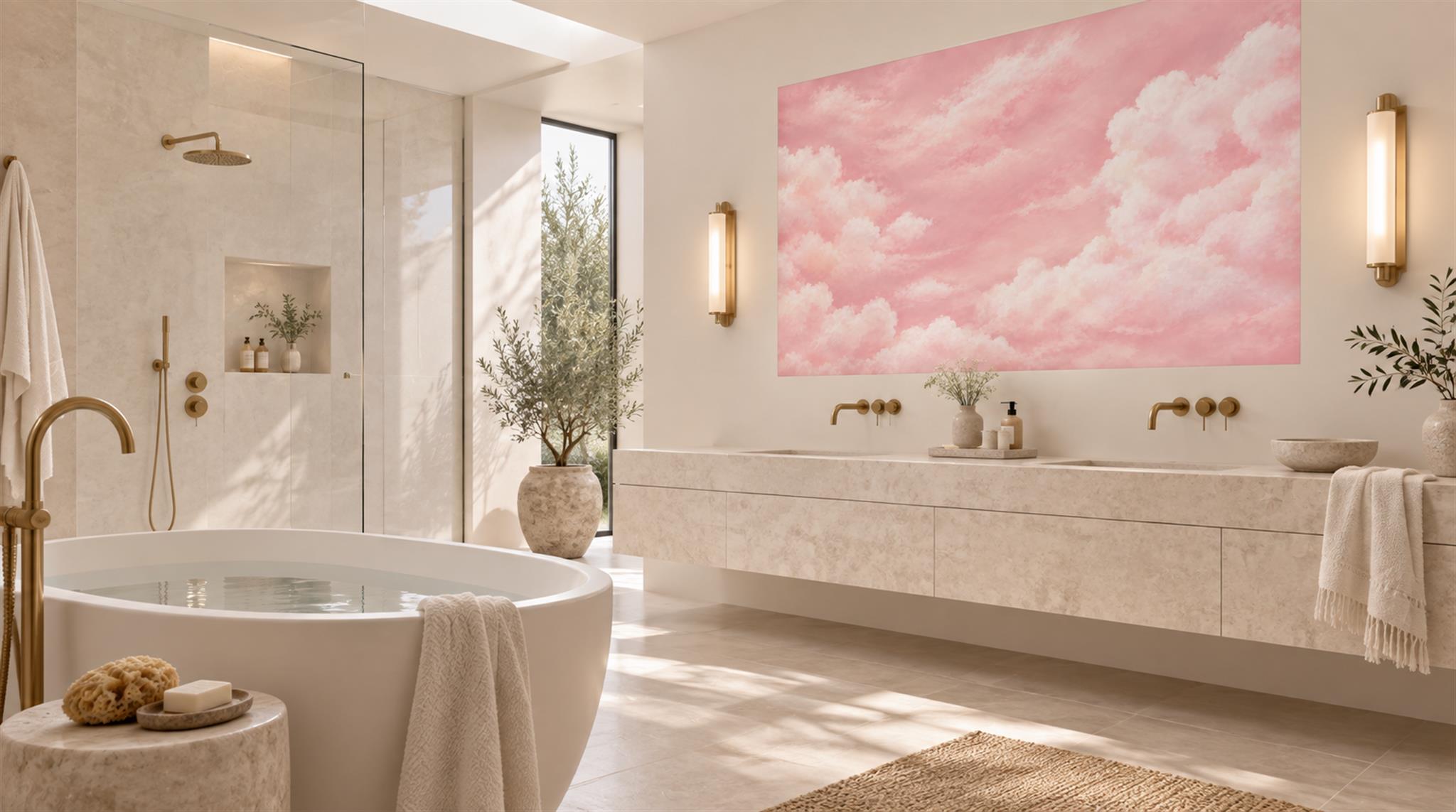 Pink Soft Cloudscape Wallpaper Mural Scene
