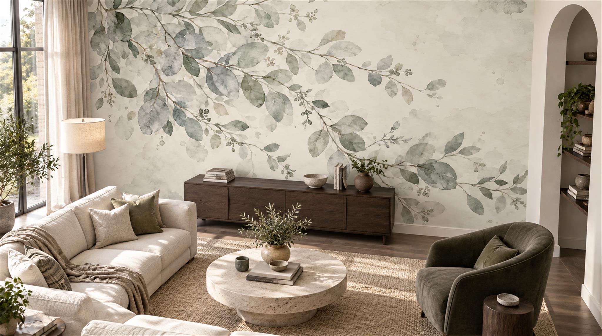 Sage Green Decorative Wall Art Wallpaper Mural Scene