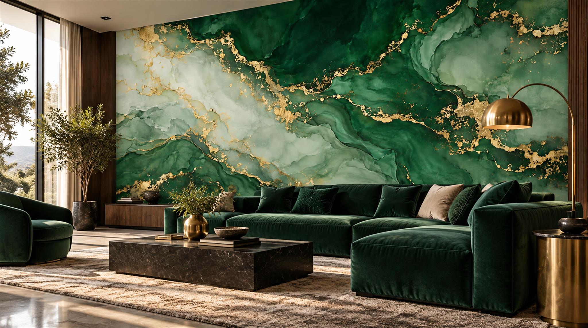 Green Marble Veining Wallpaper Mural Main