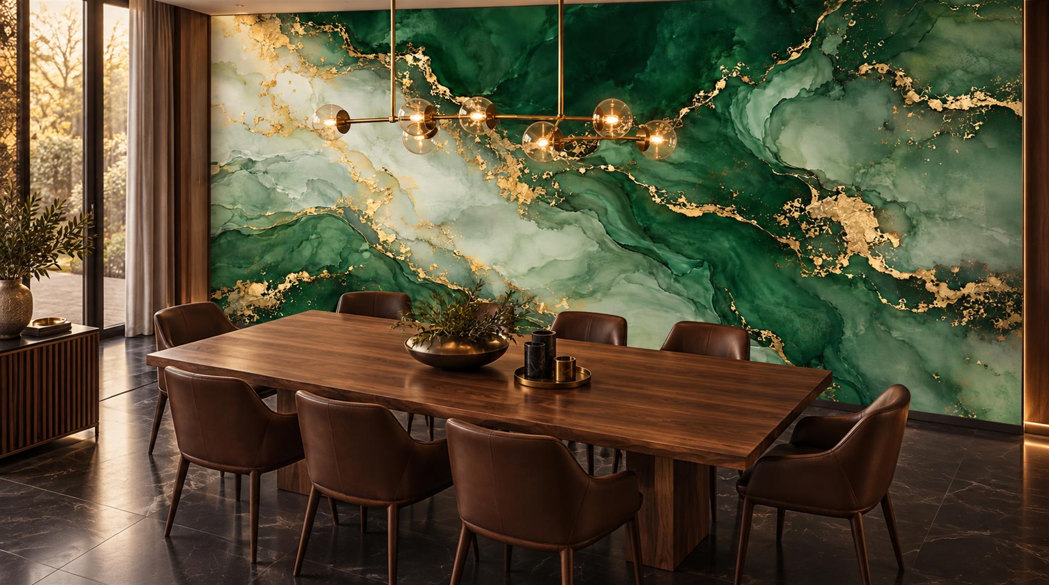 Green Marble Veining Wallpaper Mural Scene