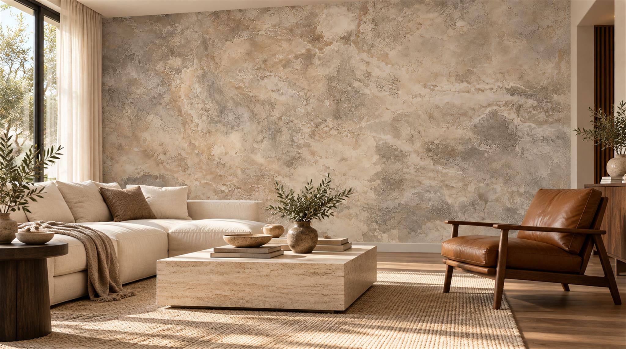 Taupe Stone Texture Wallpaper Mural Main