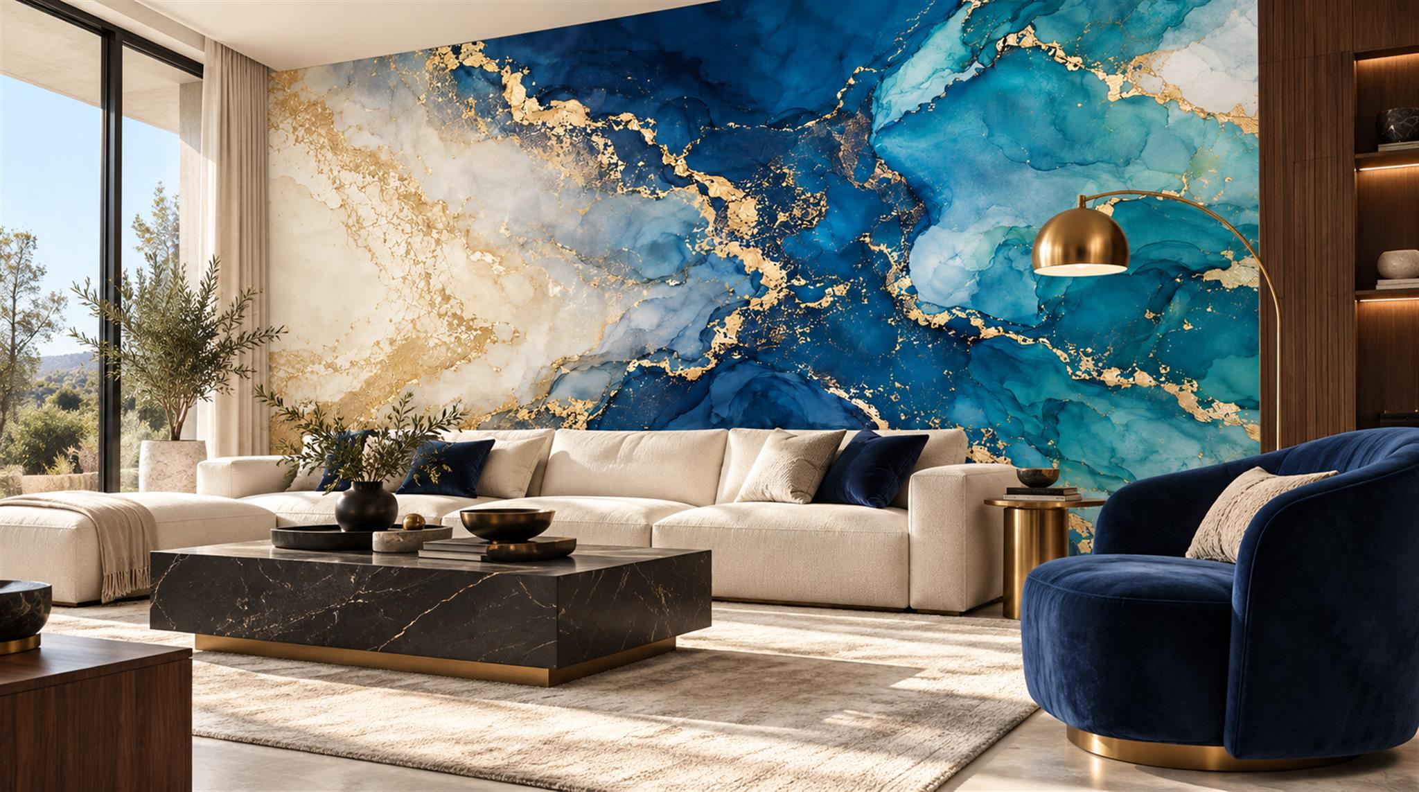 Blue Marble Veining Wallpaper Mural Main