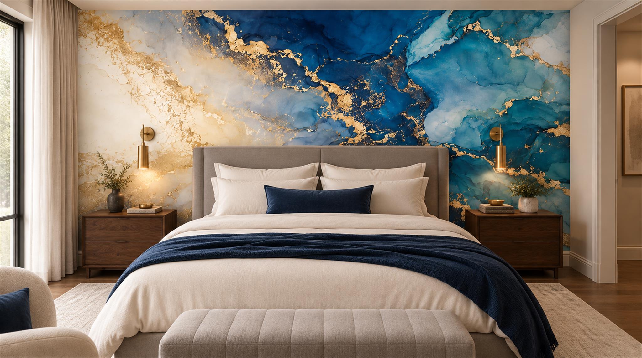Blue Marble Veining Wallpaper Mural Scene