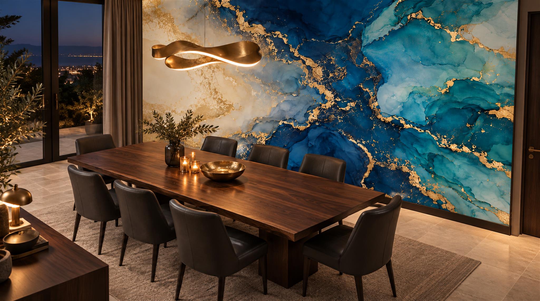 Blue Marble Veining Wallpaper Mural Scene