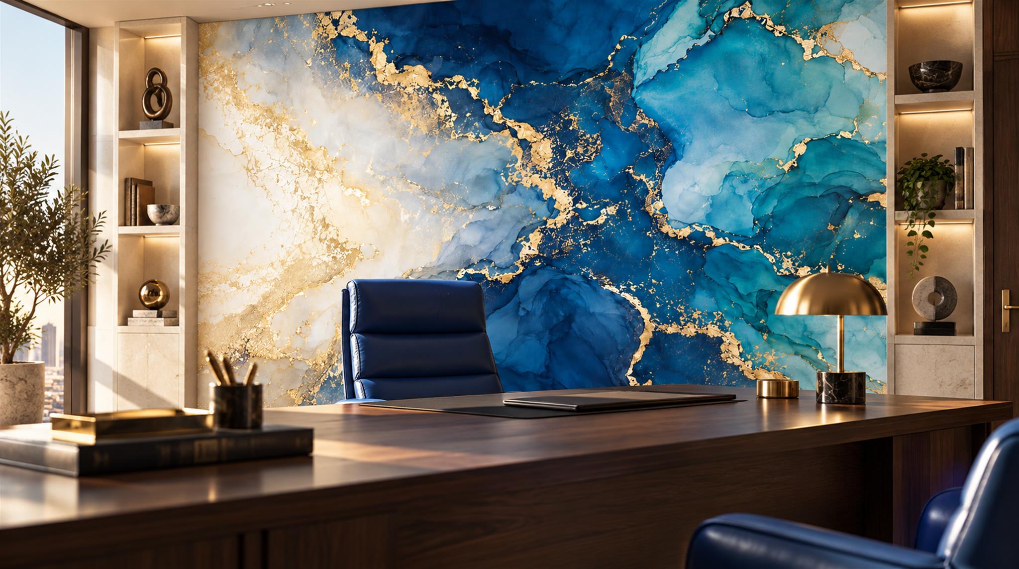 Blue Marble Veining Wallpaper Mural Scene