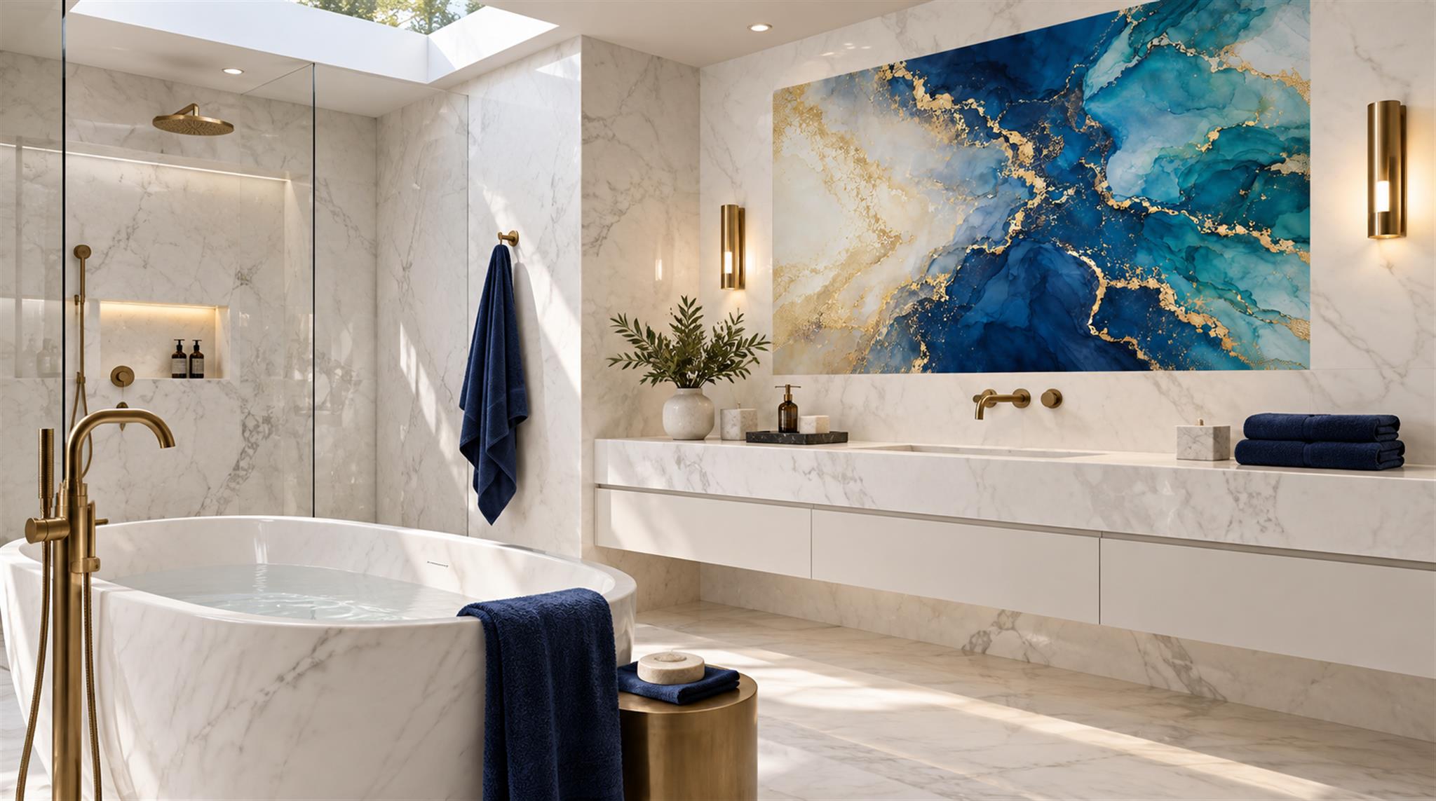 Blue Marble Veining Wallpaper Mural Scene