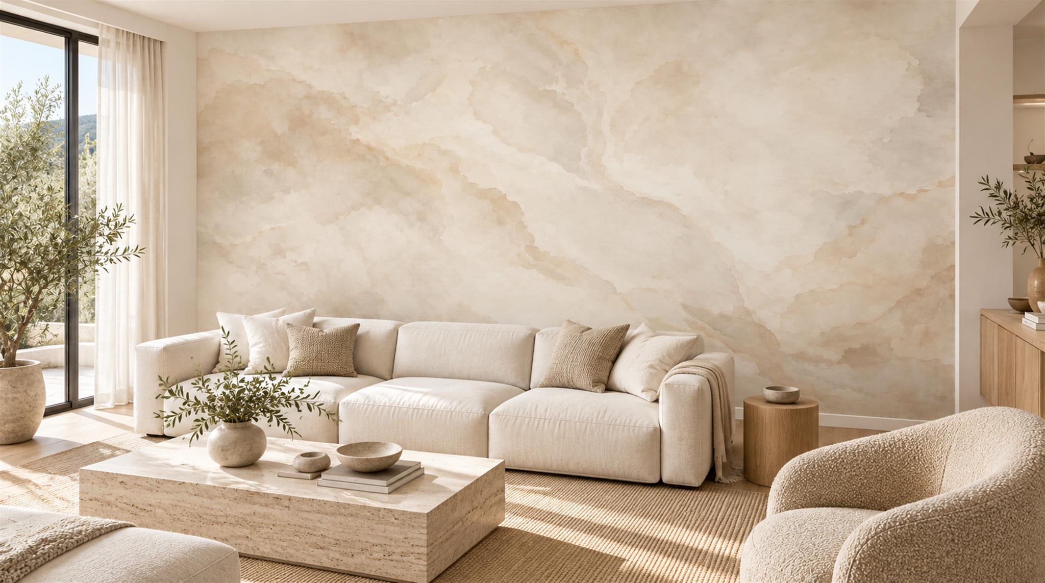 Ivory Marble Veining Wallpaper Mural Scene