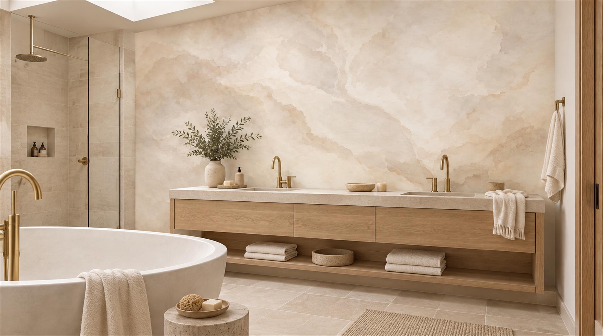 Ivory Marble Veining Wallpaper Mural Scene