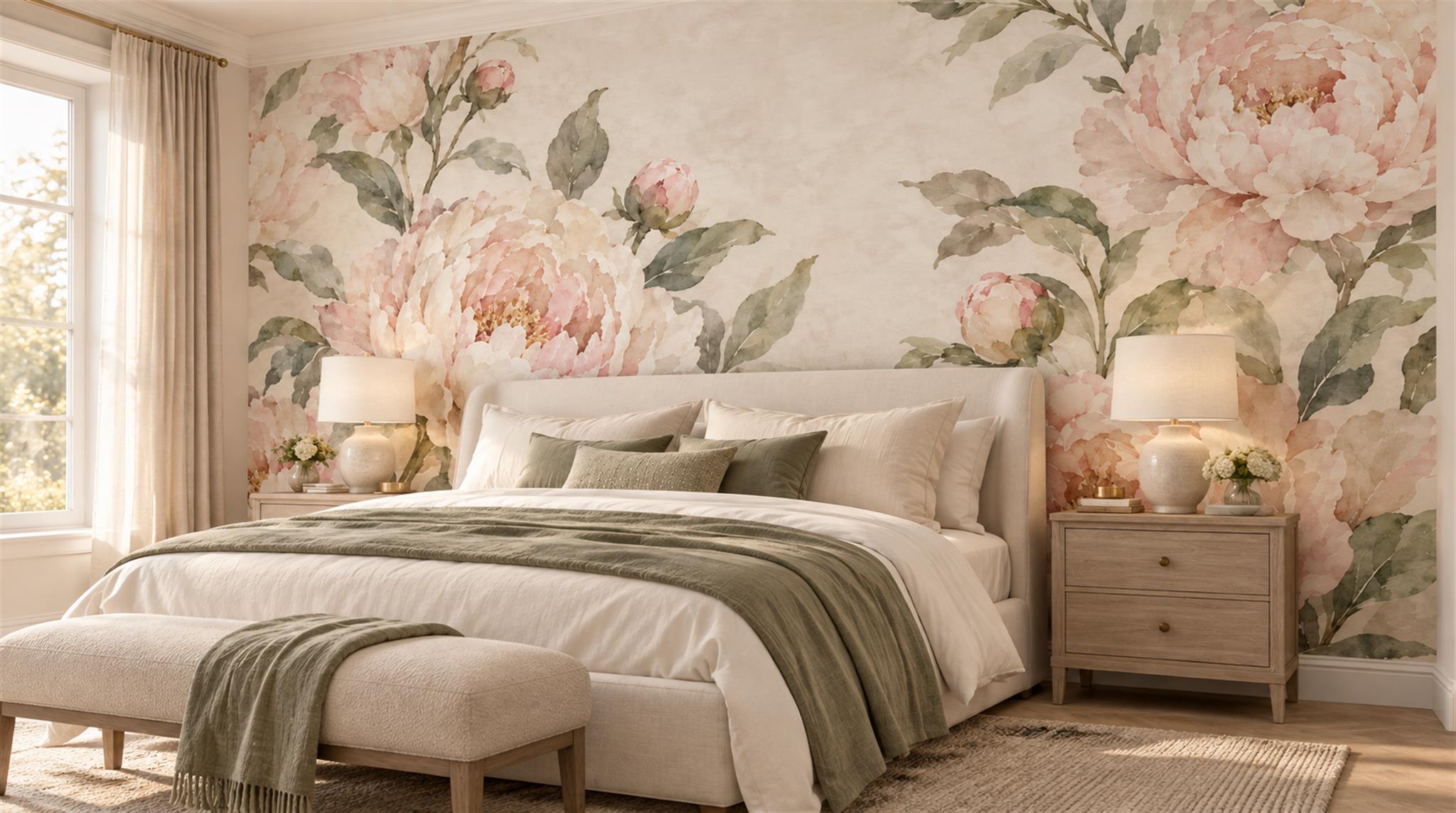 Pink Peony Flowers Wallpaper Mural Main