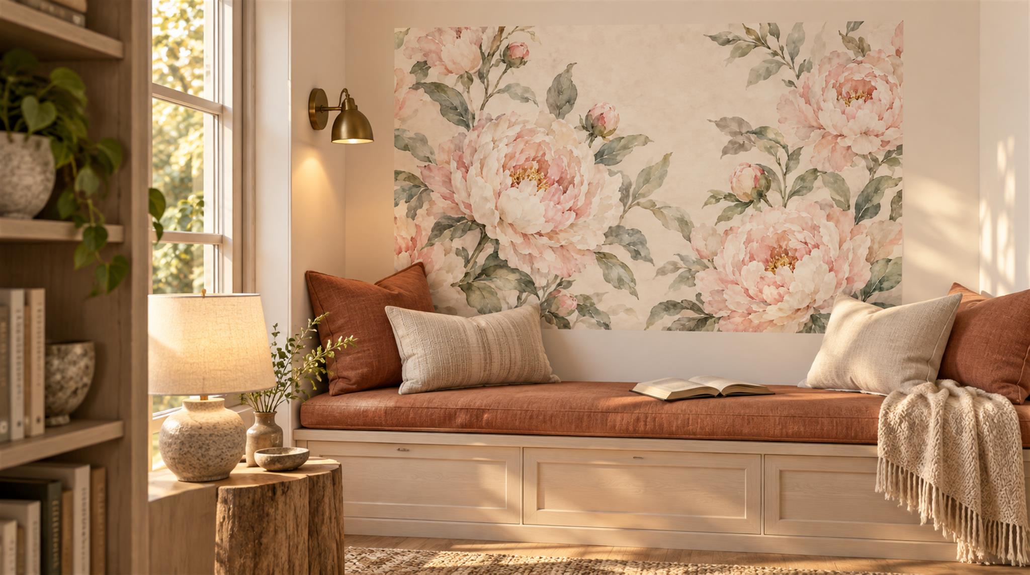 Pink Peony Flowers Wallpaper Mural Scene