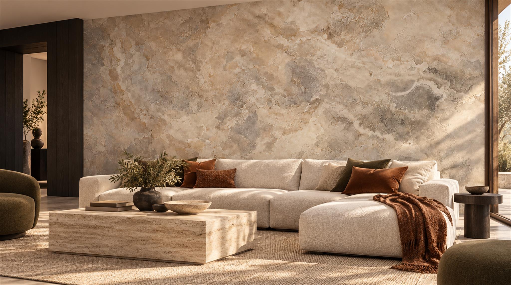 Taupe Stone Texture Wallpaper Mural Scene