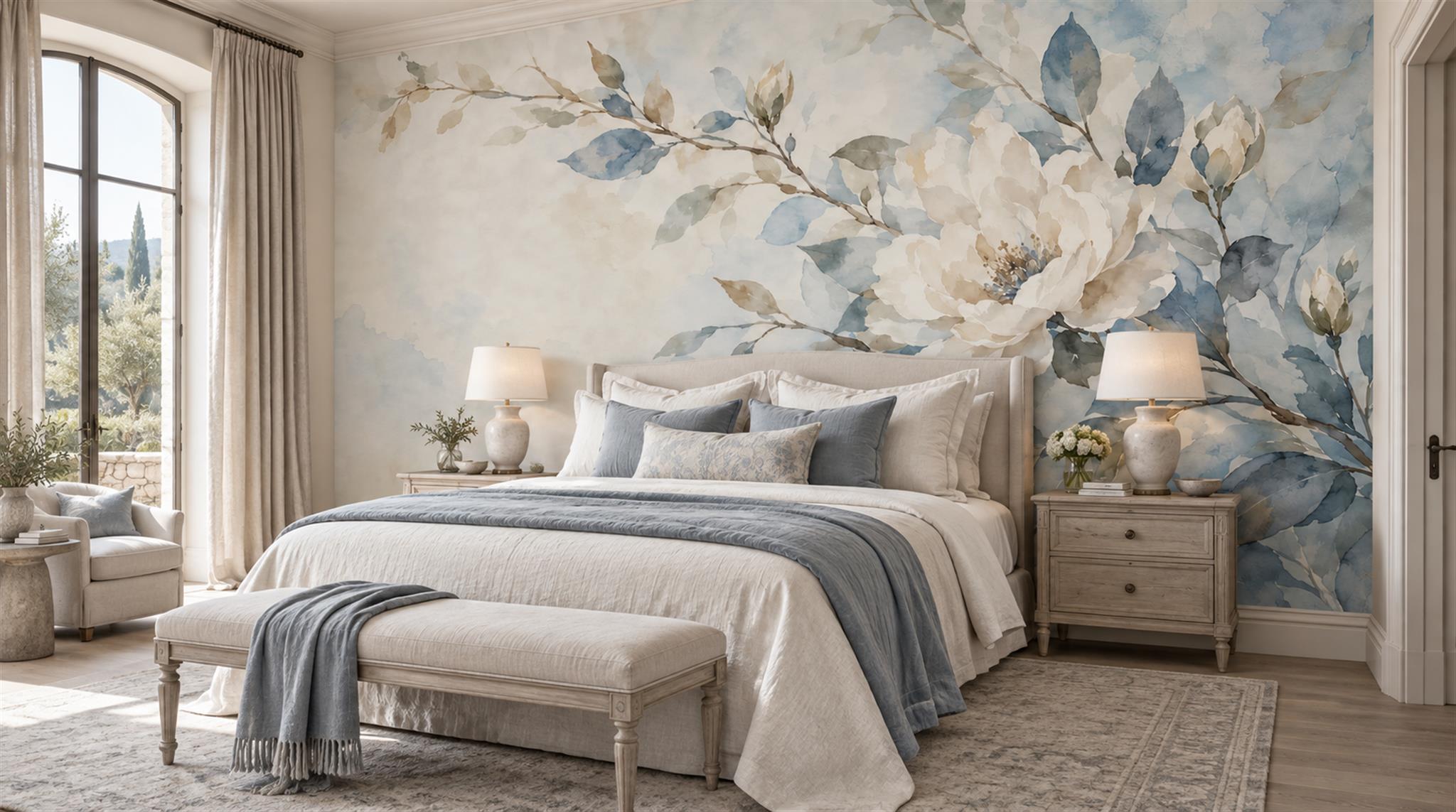 Blue Blossom Branches Wallpaper Mural Main