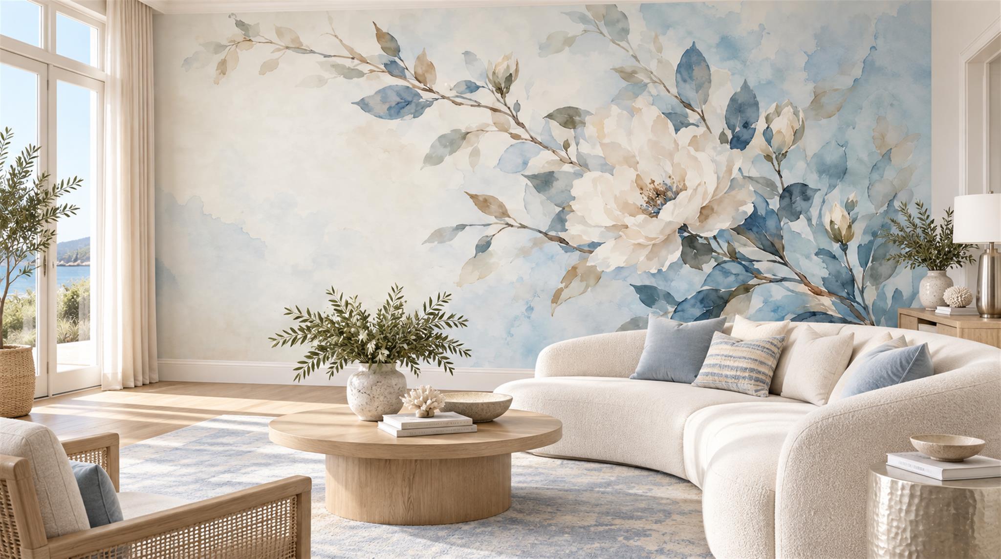 Blue Blossom Branches Wallpaper Mural Scene