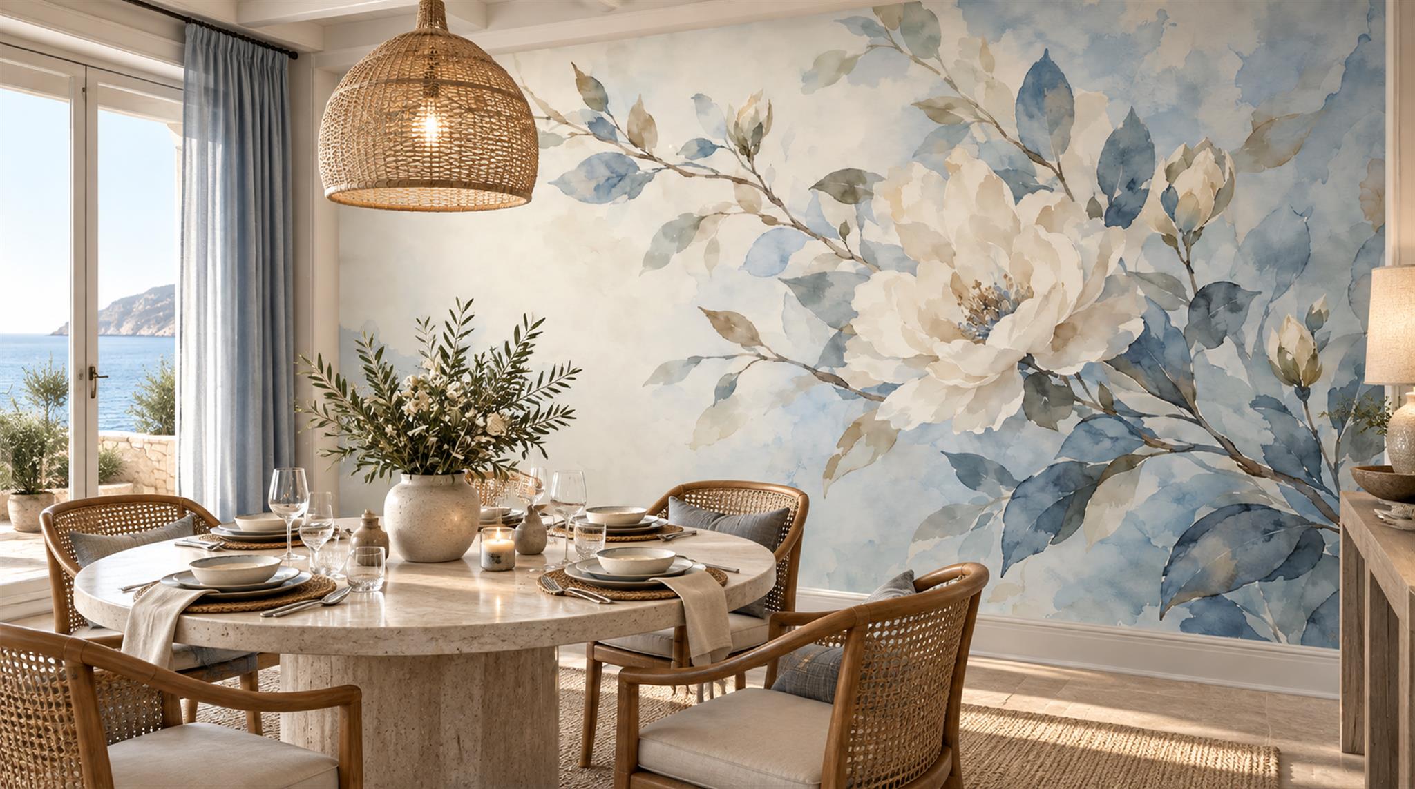 Blue Blossom Branches Wallpaper Mural Scene