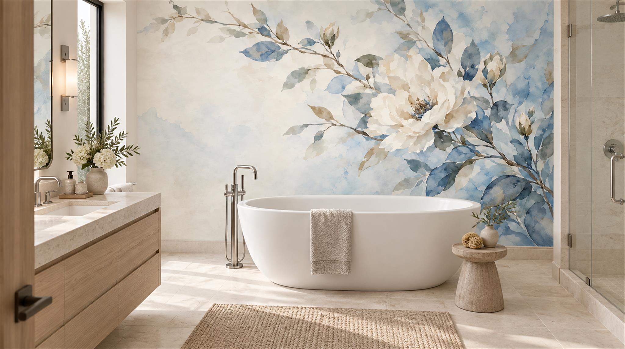 Blue Blossom Branches Wallpaper Mural Scene