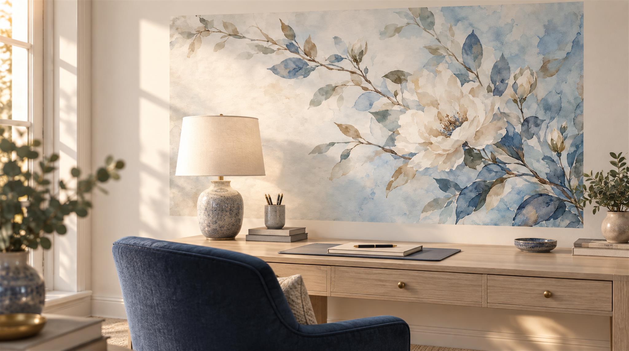 Blue Blossom Branches Wallpaper Mural Scene
