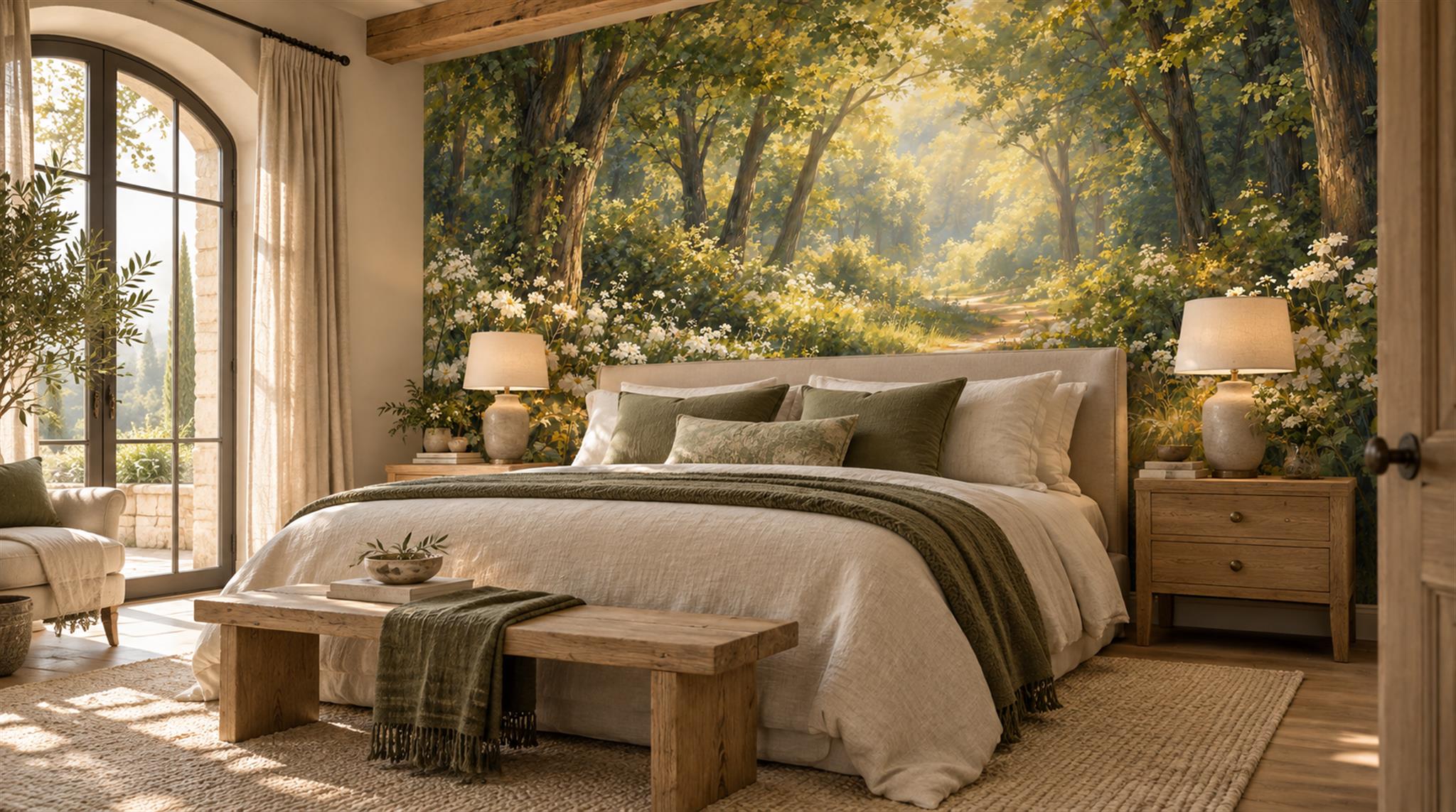 Gold Woodland Trees Wallpaper Mural Main