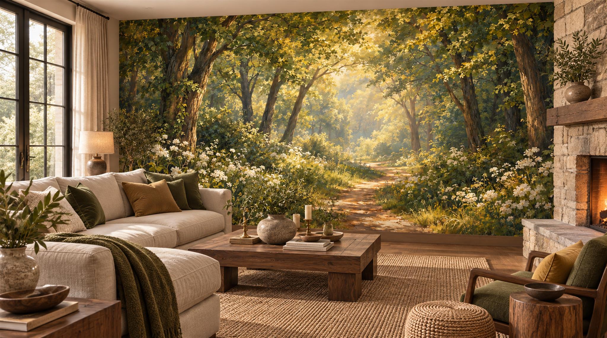 Gold Woodland Trees Wallpaper Mural Scene