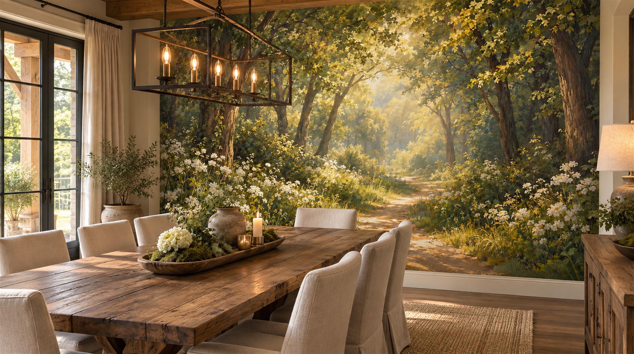 Gold Woodland Trees Wallpaper Mural Scene