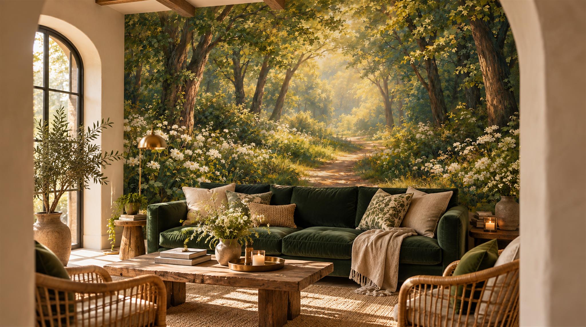 Gold Woodland Trees Wallpaper Mural Scene