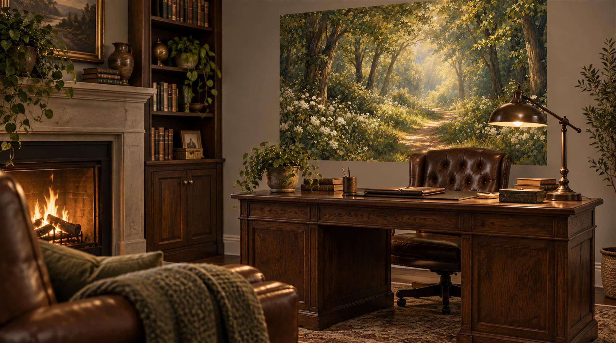 Gold Woodland Trees Wallpaper Mural Scene