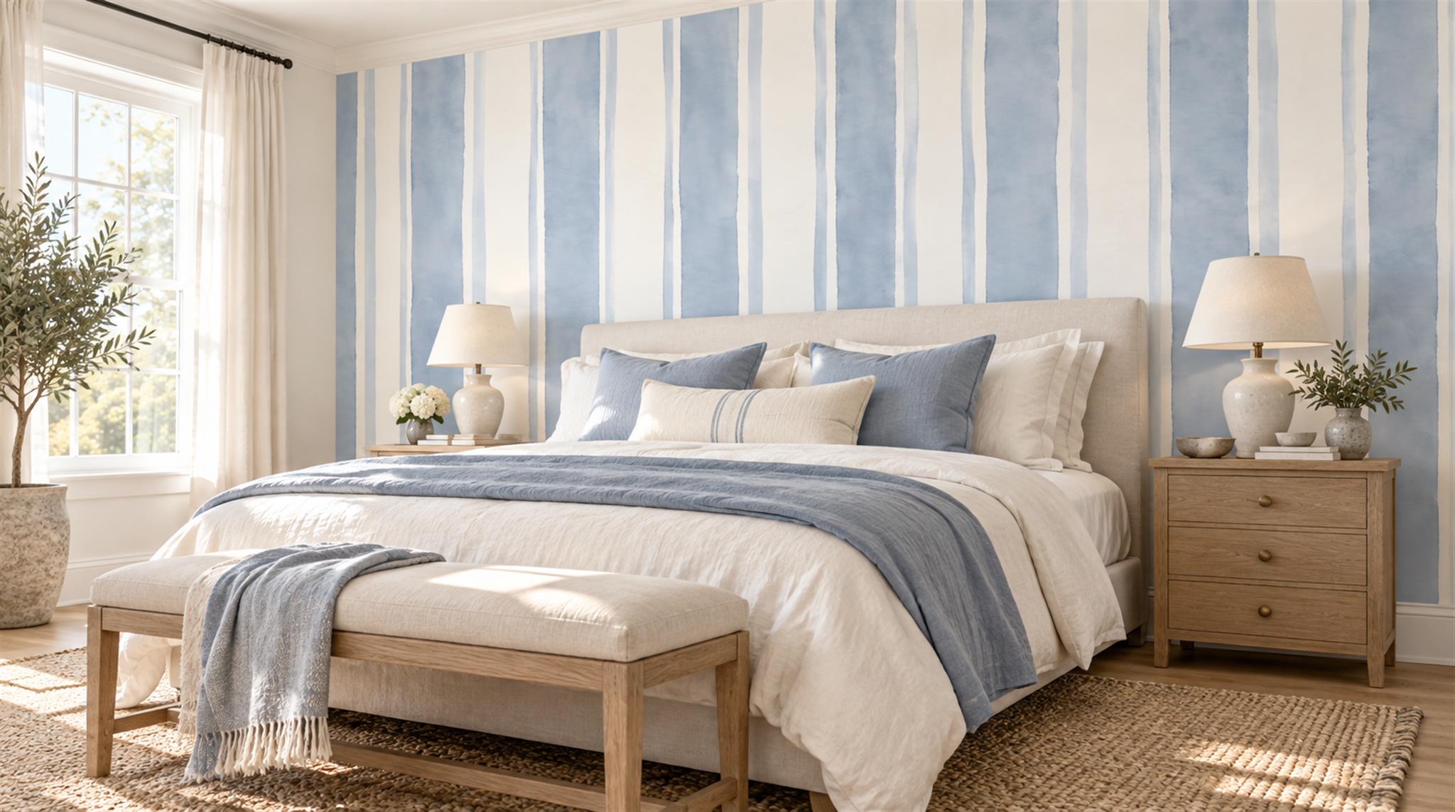 Blue Striped Geometry Wallpaper Mural Main