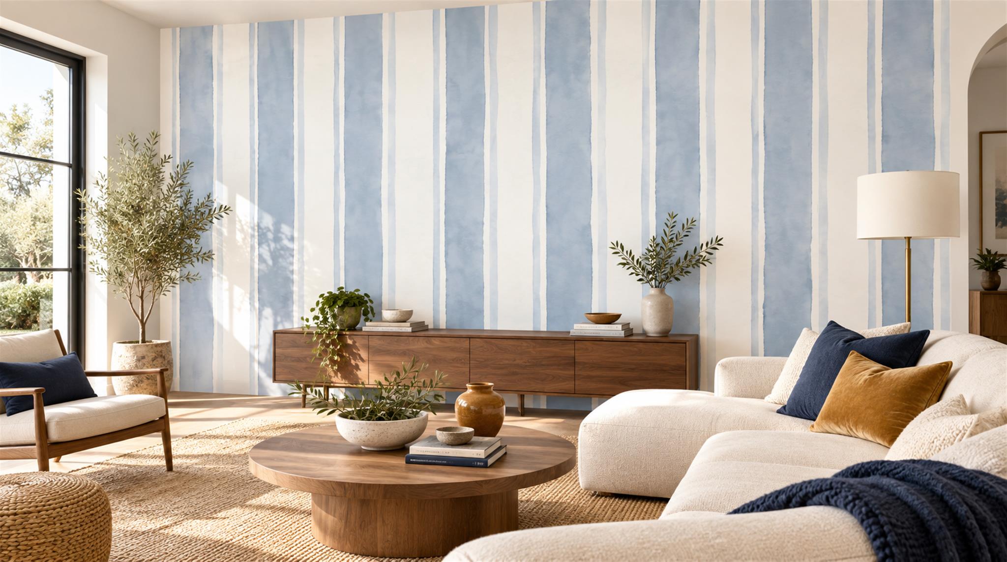 Blue Striped Geometry Wallpaper Mural Scene