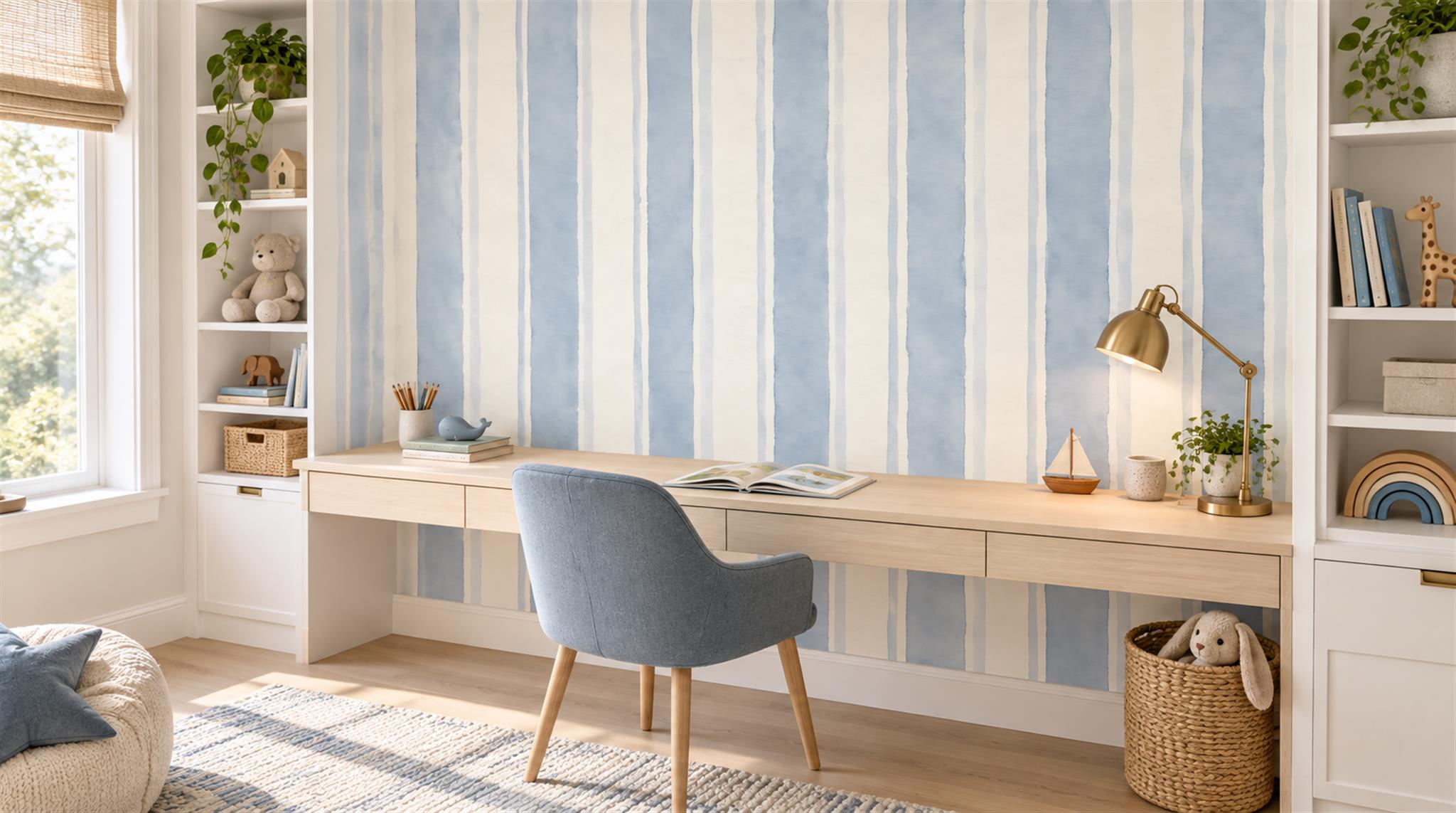 Blue Striped Geometry Wallpaper Mural Scene