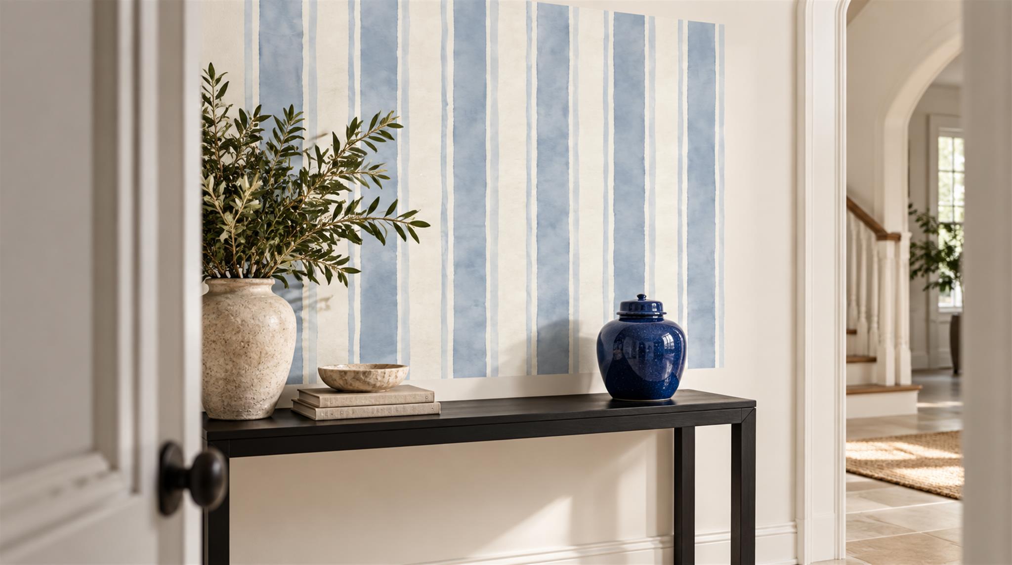 Blue Striped Geometry Wallpaper Mural Scene