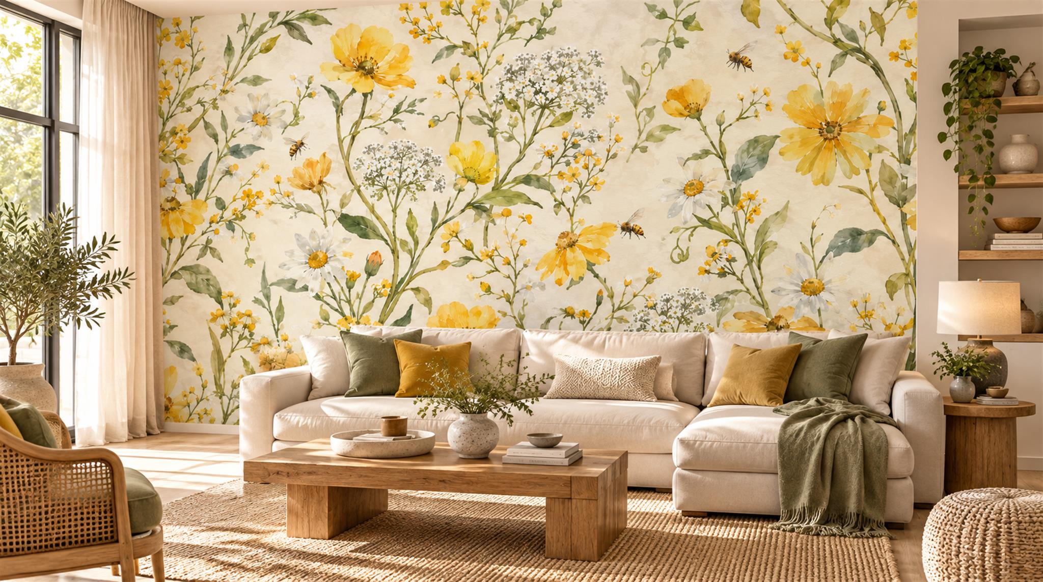 Gold Floral Patterning Wallpaper Mural Scene