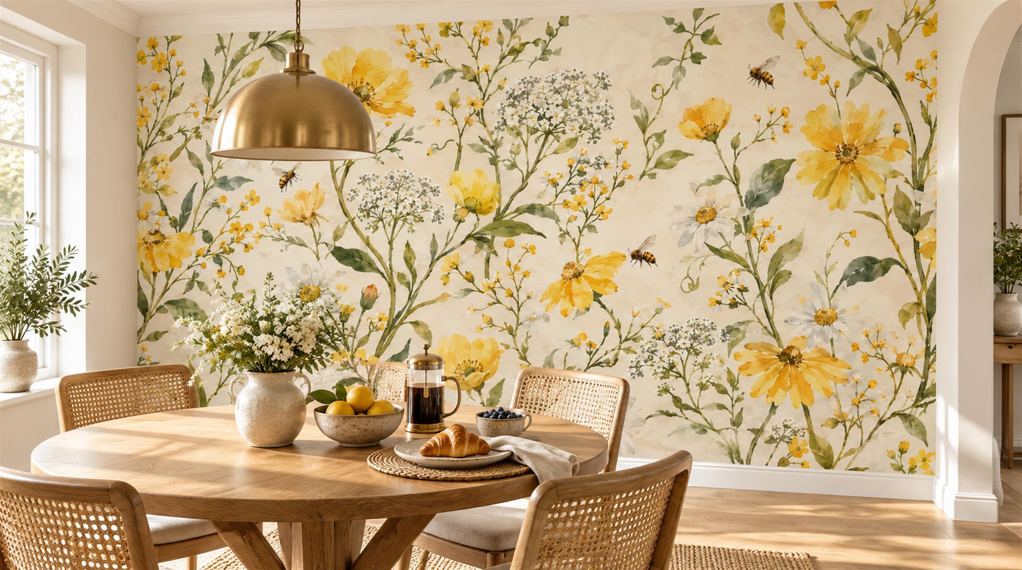 Gold Floral Patterning Wallpaper Mural Scene