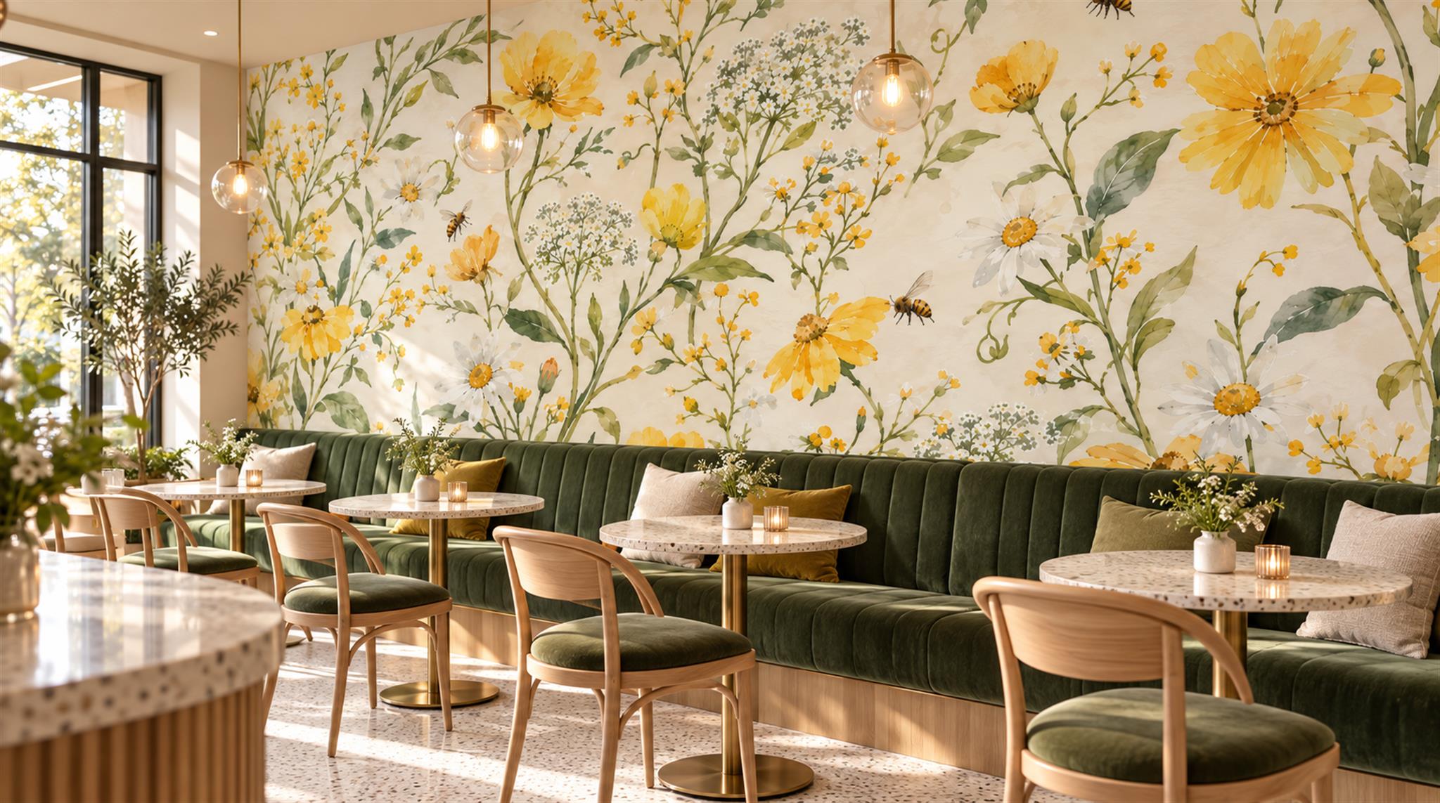 Gold Floral Patterning Wallpaper Mural Scene