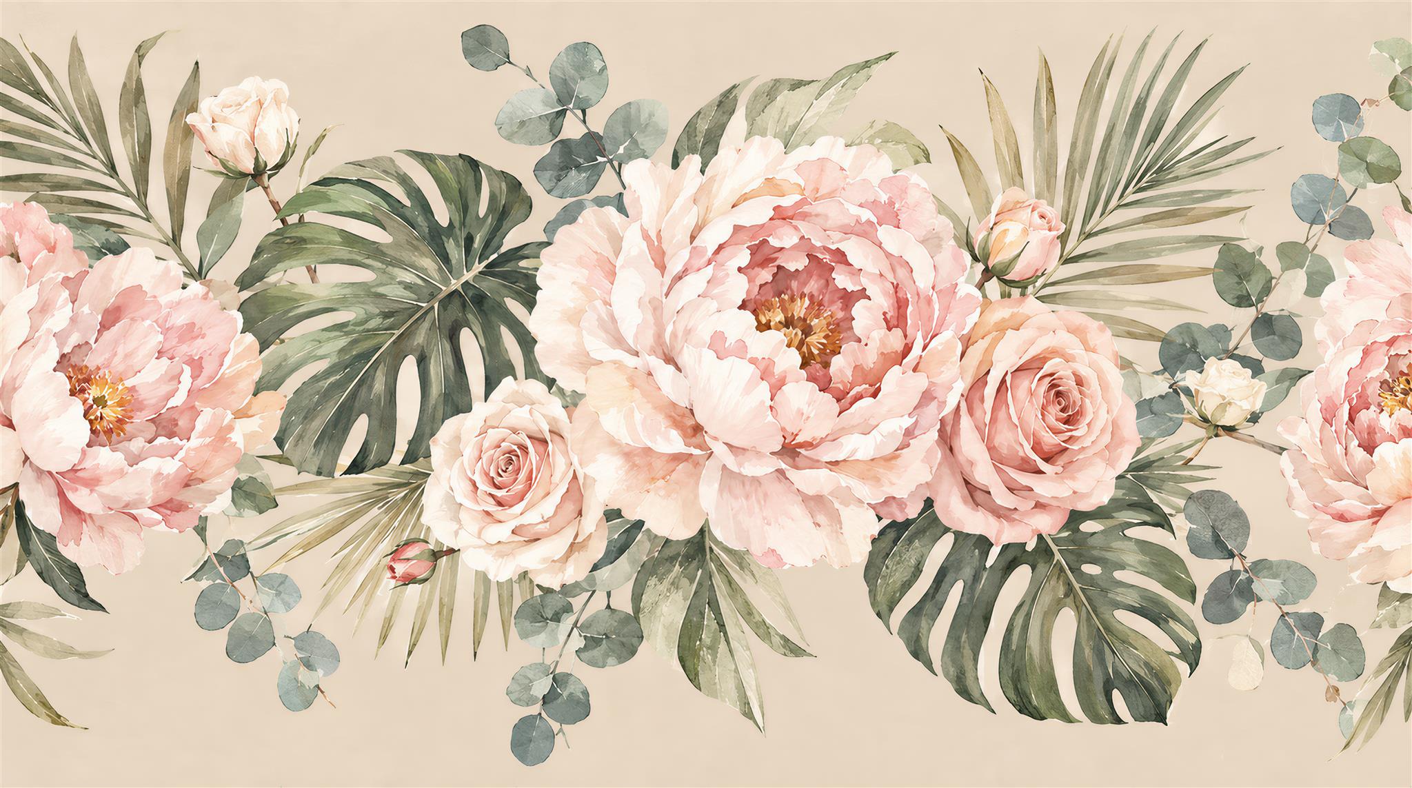 Sage Green Floral Foliage Wallpaper Mural Scene