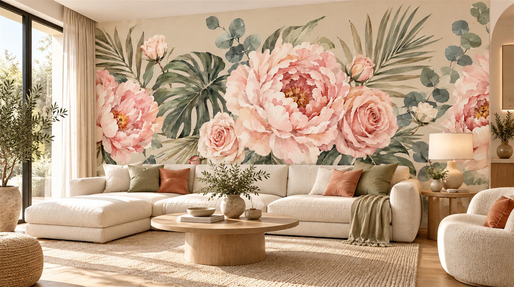 Sage Green Floral Foliage Wallpaper Mural Scene