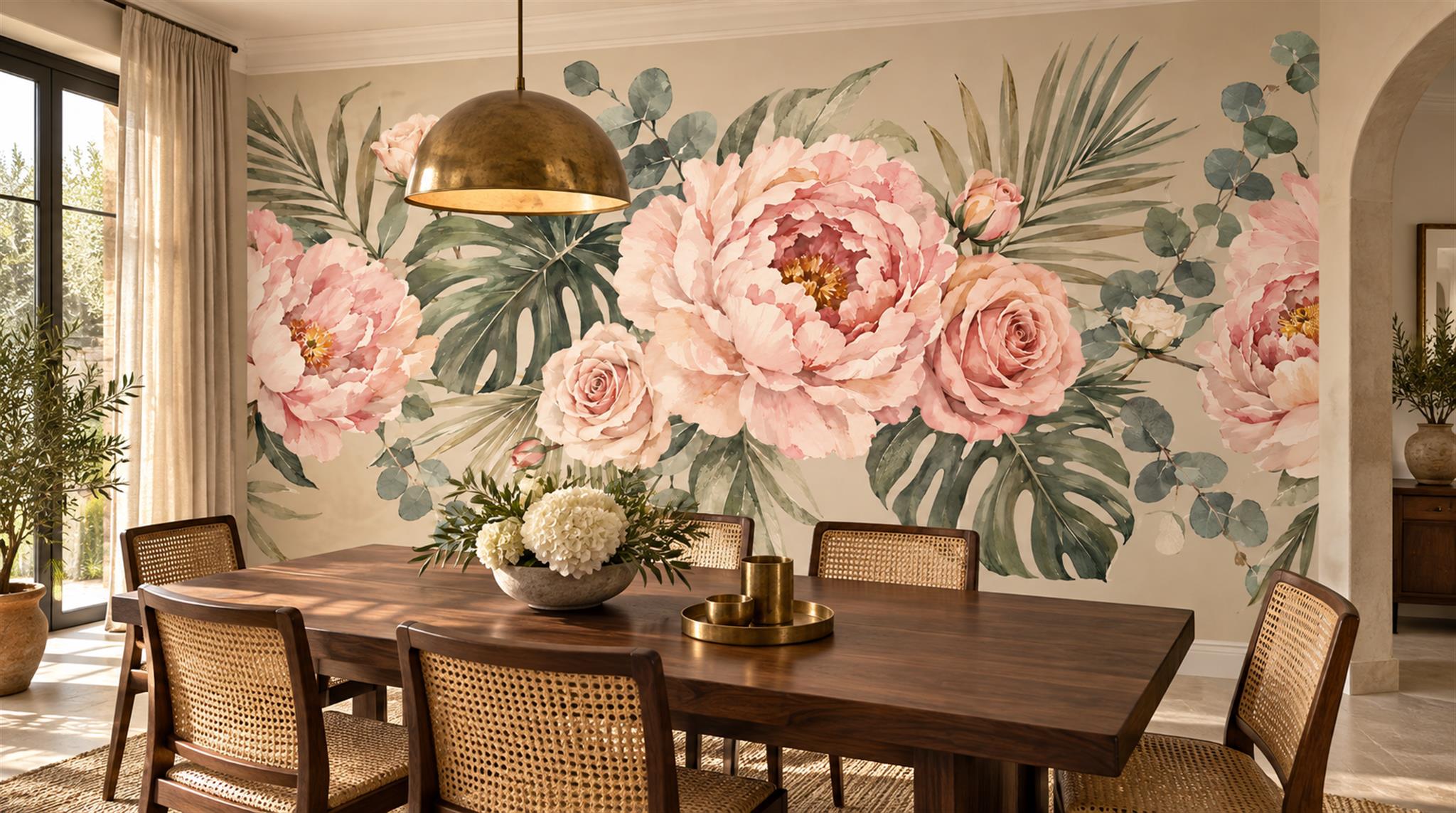 Sage Green Floral Foliage Wallpaper Mural Scene