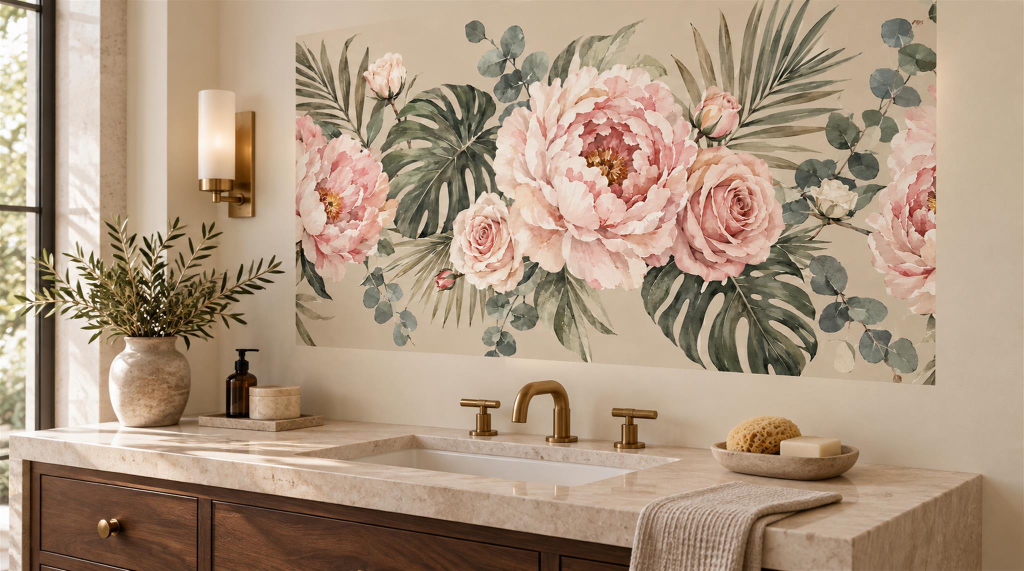 Sage Green Floral Foliage Wallpaper Mural Scene
