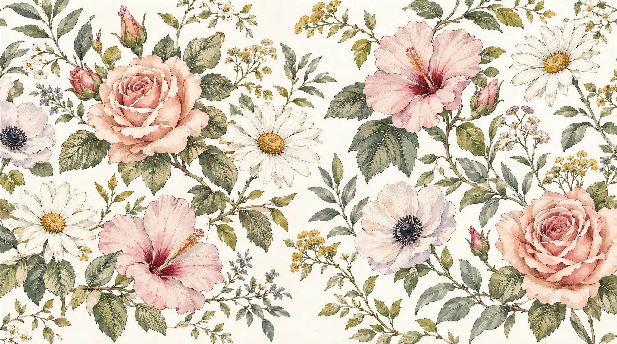 Neutral Floral Foliage Wallpaper Mural Main