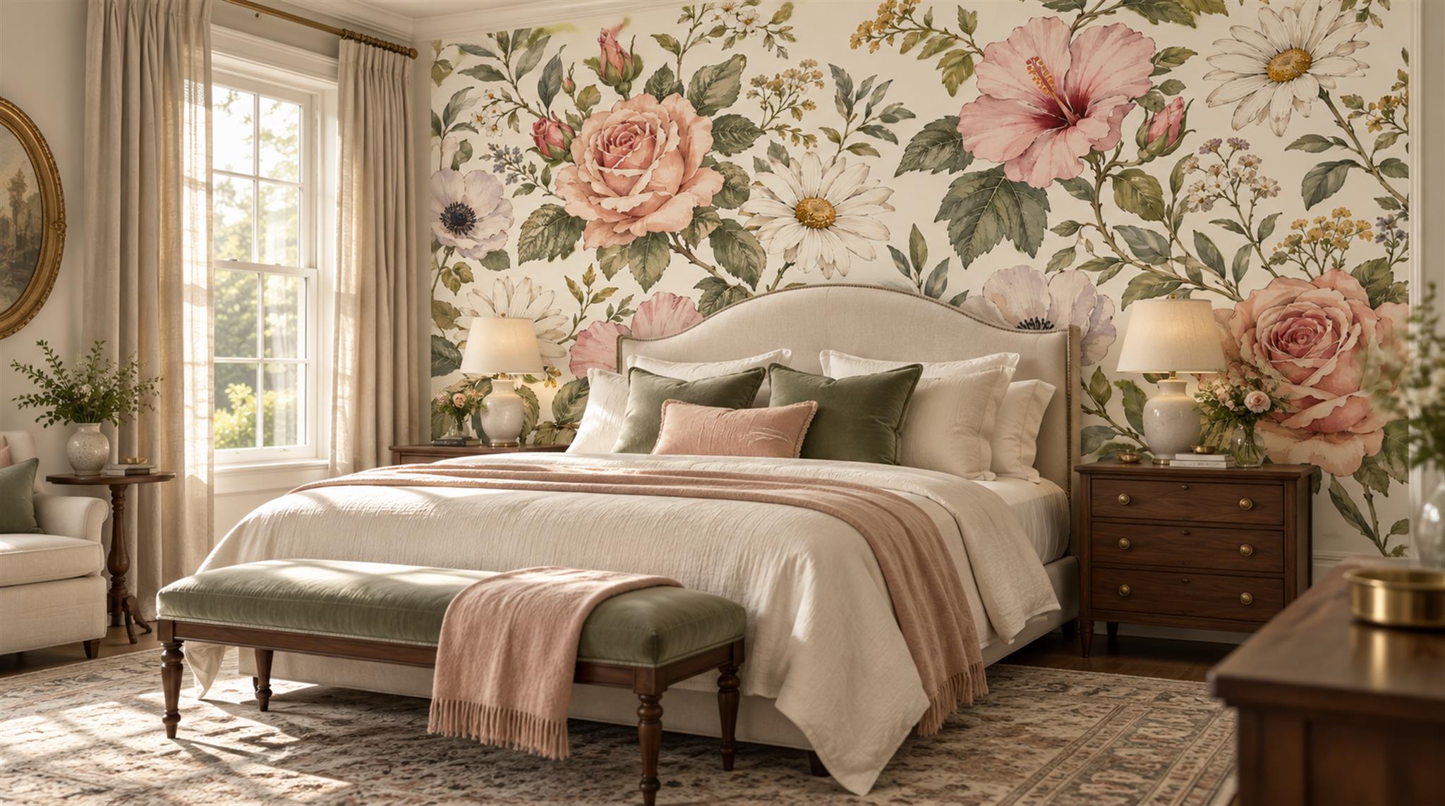 Neutral Floral Foliage Wallpaper Mural