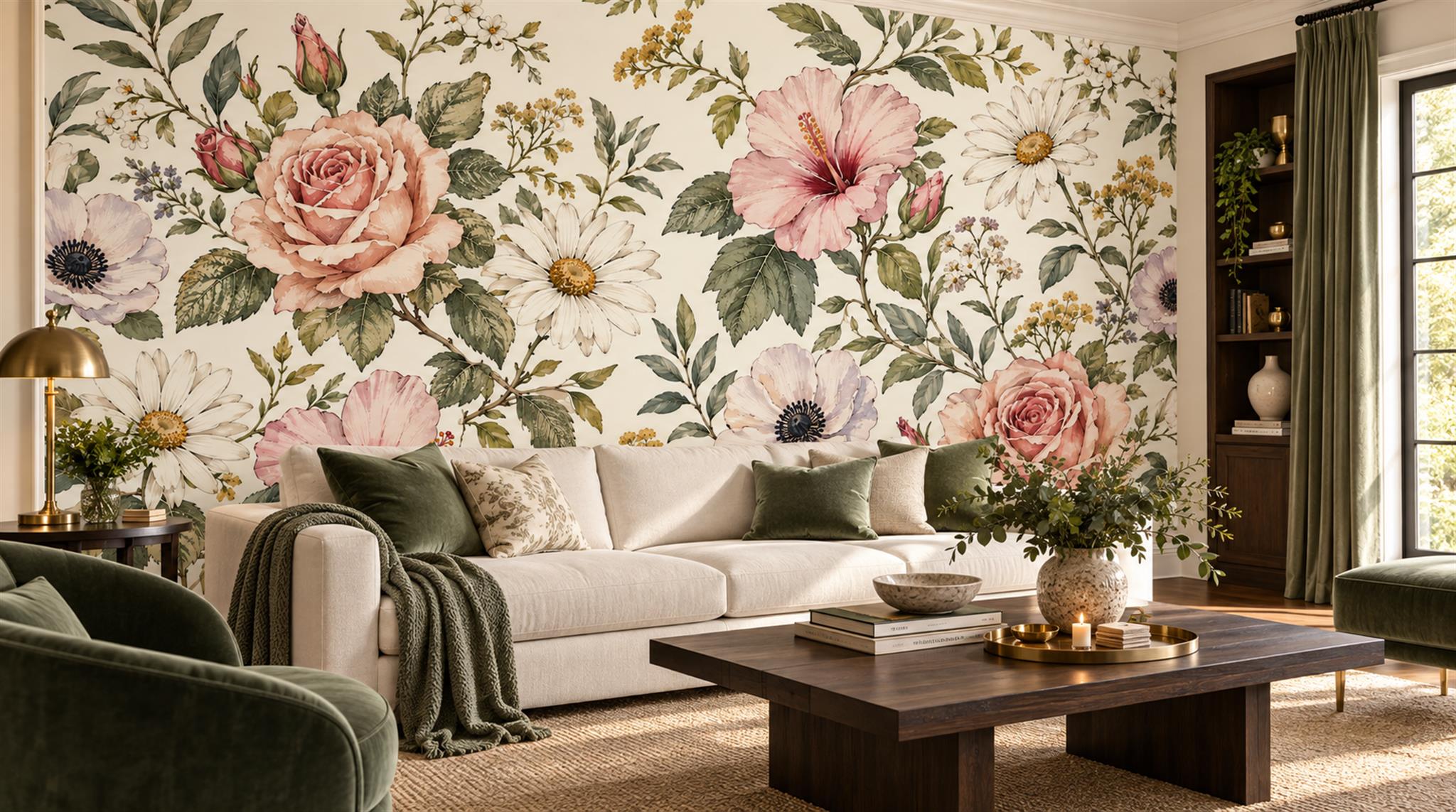 Neutral Floral Foliage Wallpaper Mural Scene