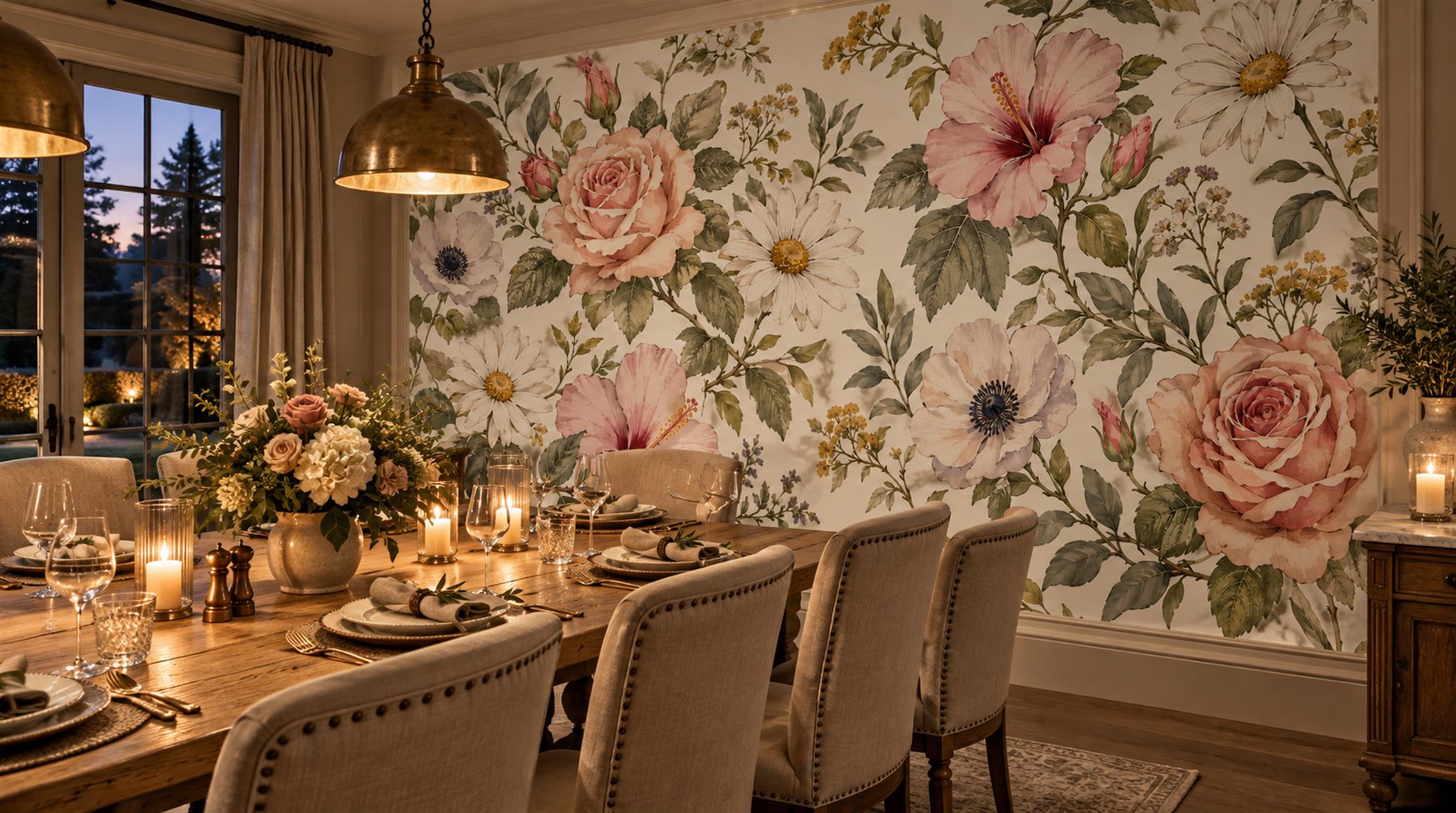 Neutral Floral Foliage Wallpaper Mural Scene