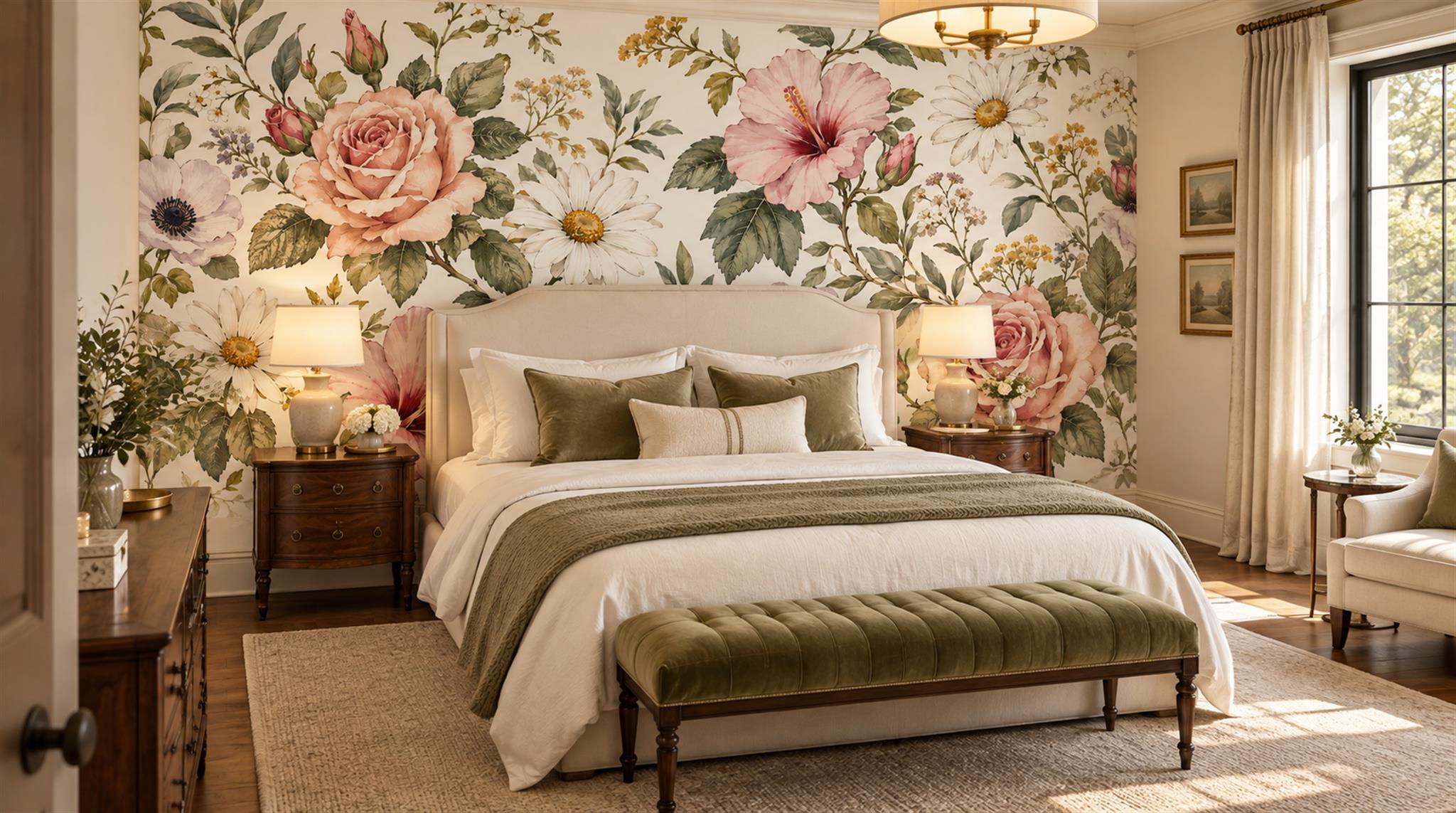 Neutral Floral Foliage Wallpaper Mural Scene