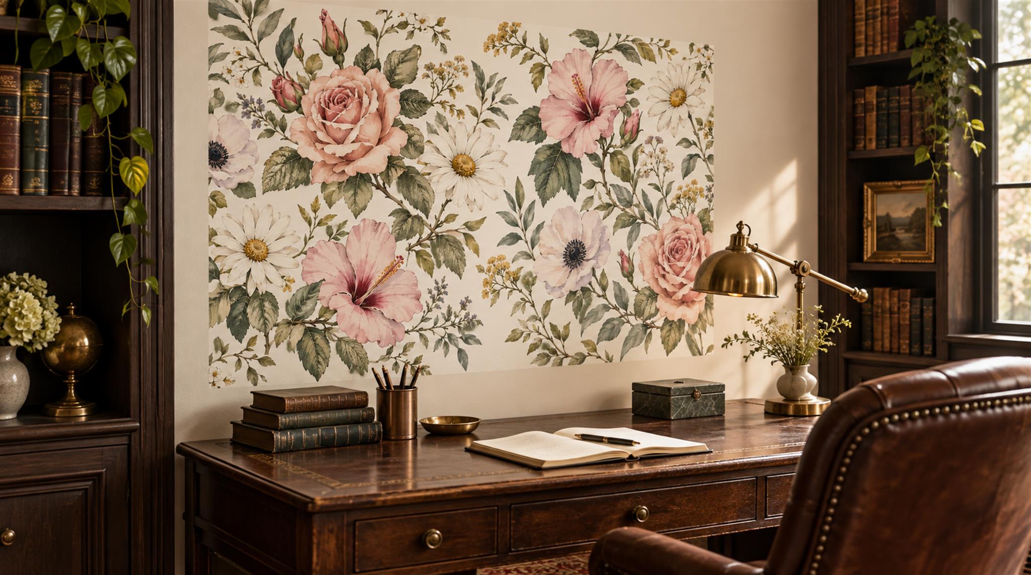 Neutral Floral Foliage Wallpaper Mural Scene
