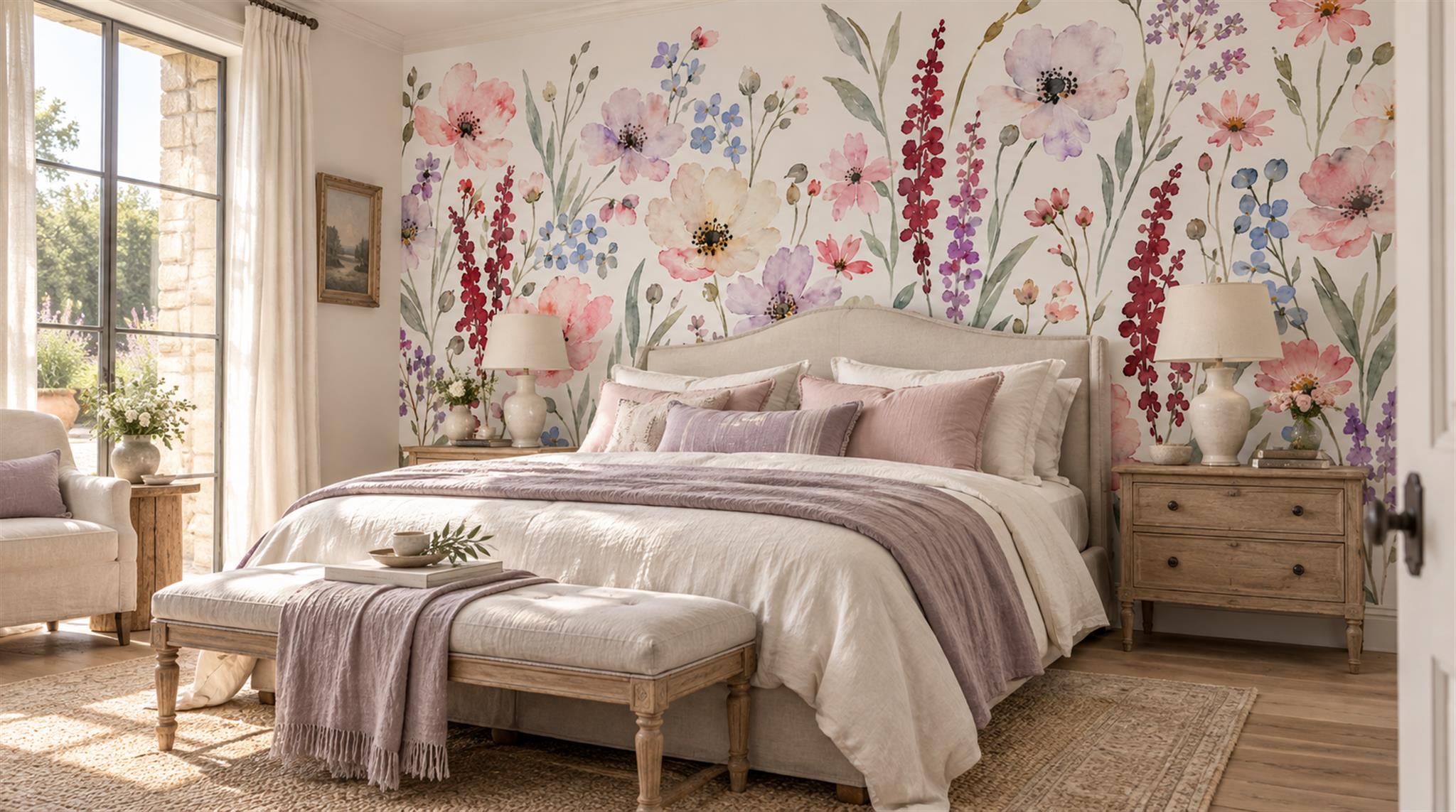 Soft Pastel Floral Patterning Wallpaper Mural Main