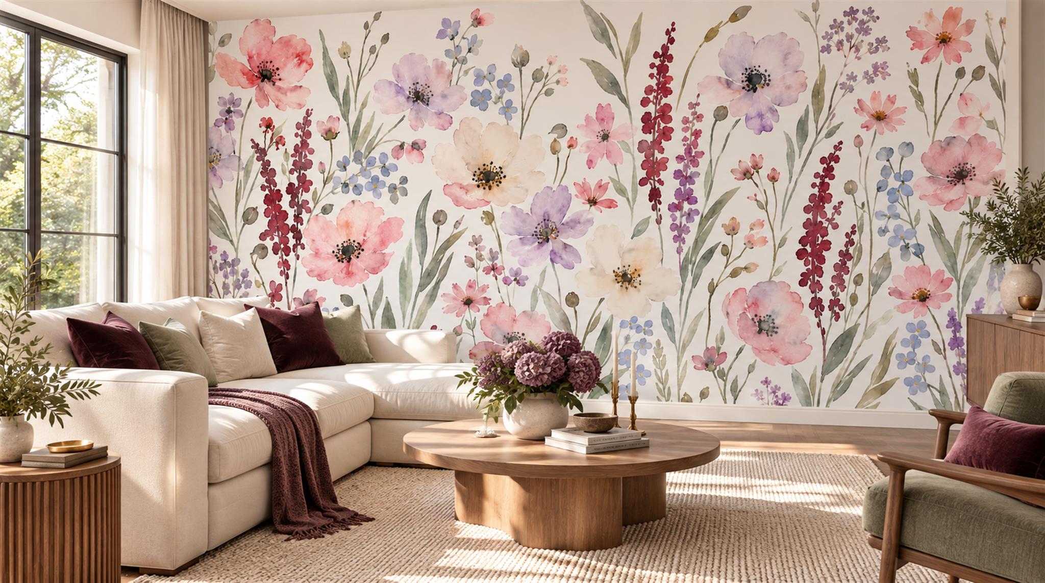 Soft Pastel Floral Patterning Wallpaper Mural Scene