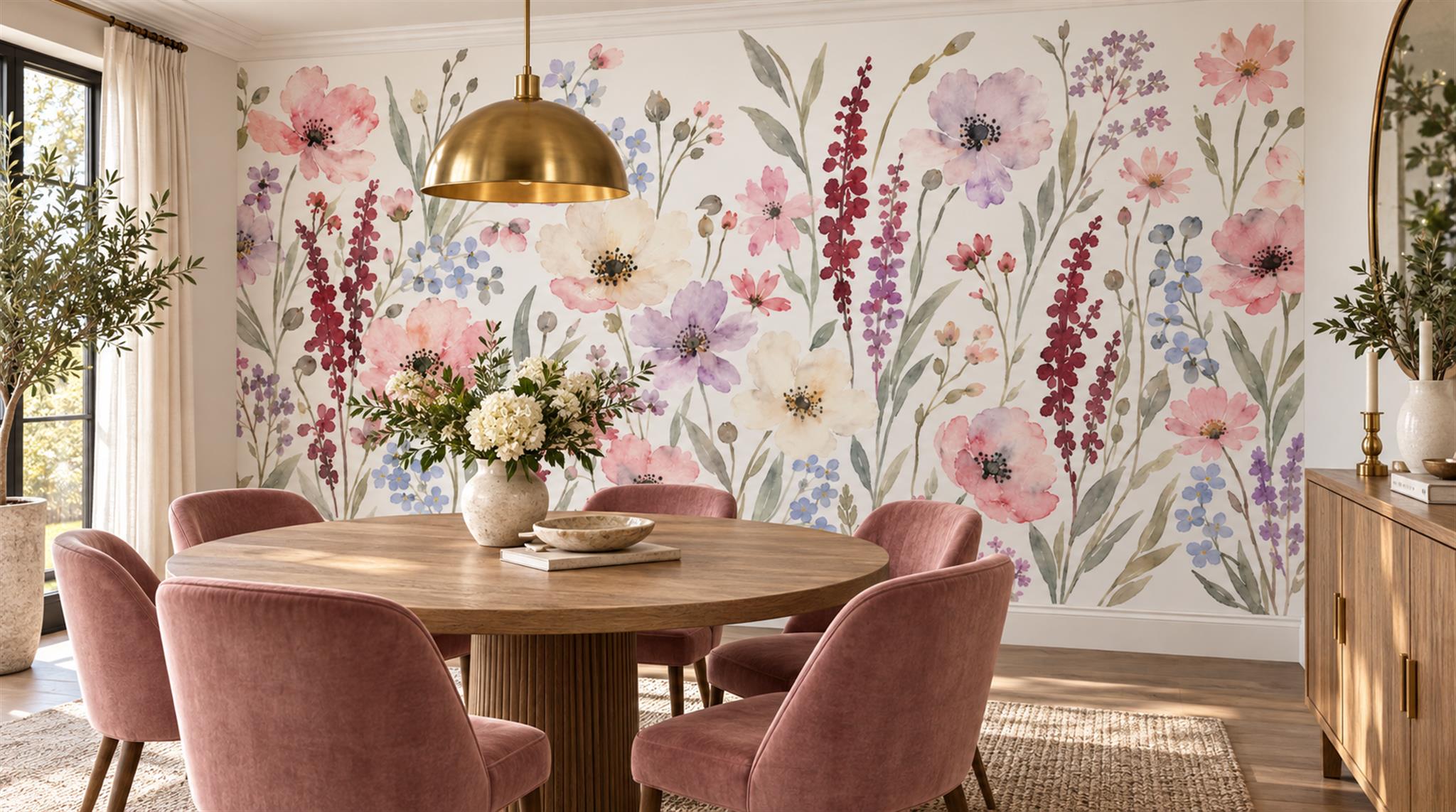 Soft Pastel Floral Patterning Wallpaper Mural Scene