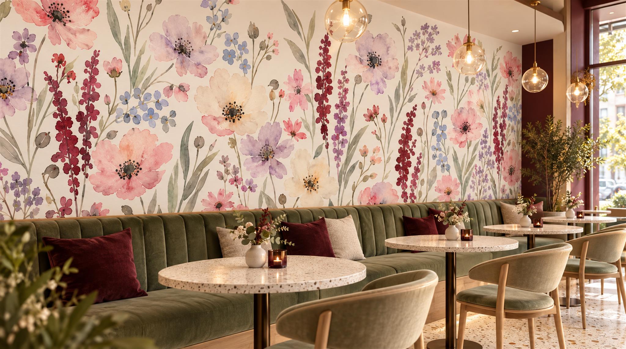 Soft Pastel Floral Patterning Wallpaper Mural Scene