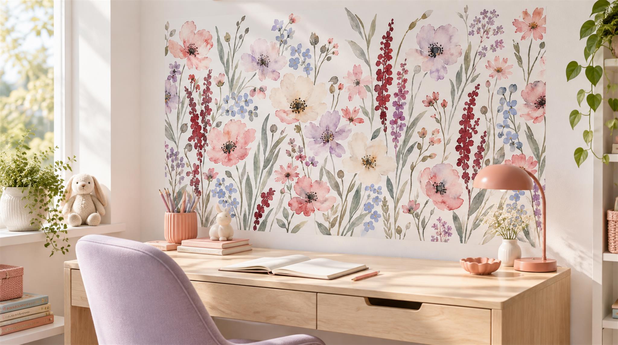 Soft Pastel Floral Patterning Wallpaper Mural Scene