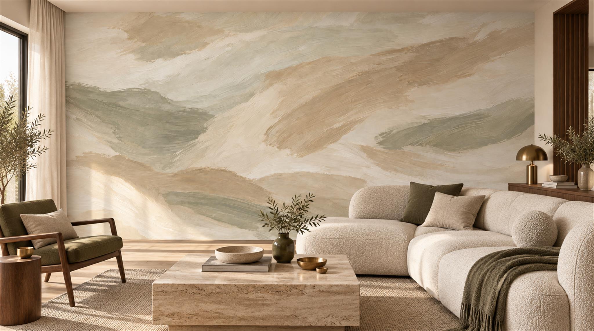 Beige Abstract Geometry Wallpaper Mural Scene