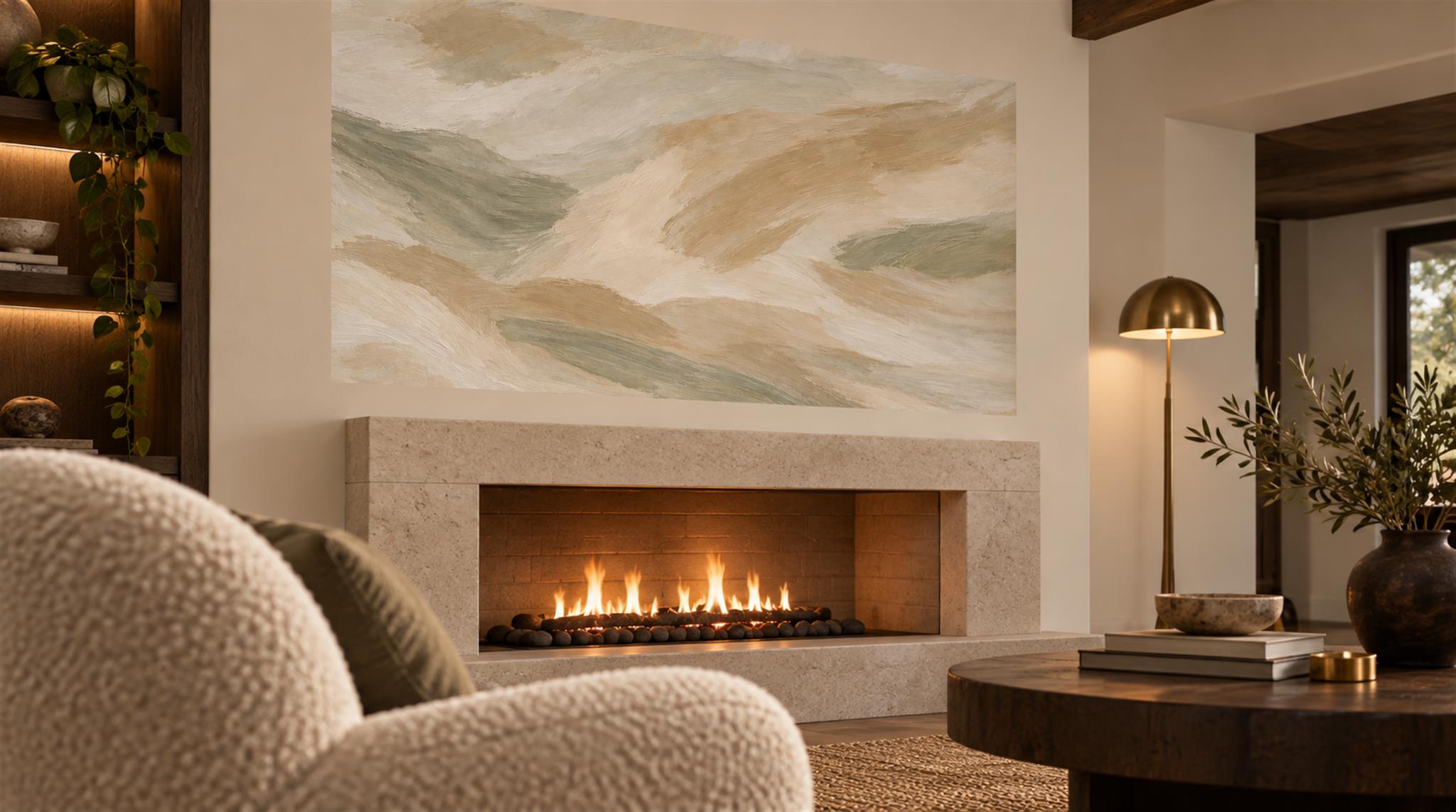 Beige Abstract Geometry Wallpaper Mural Scene