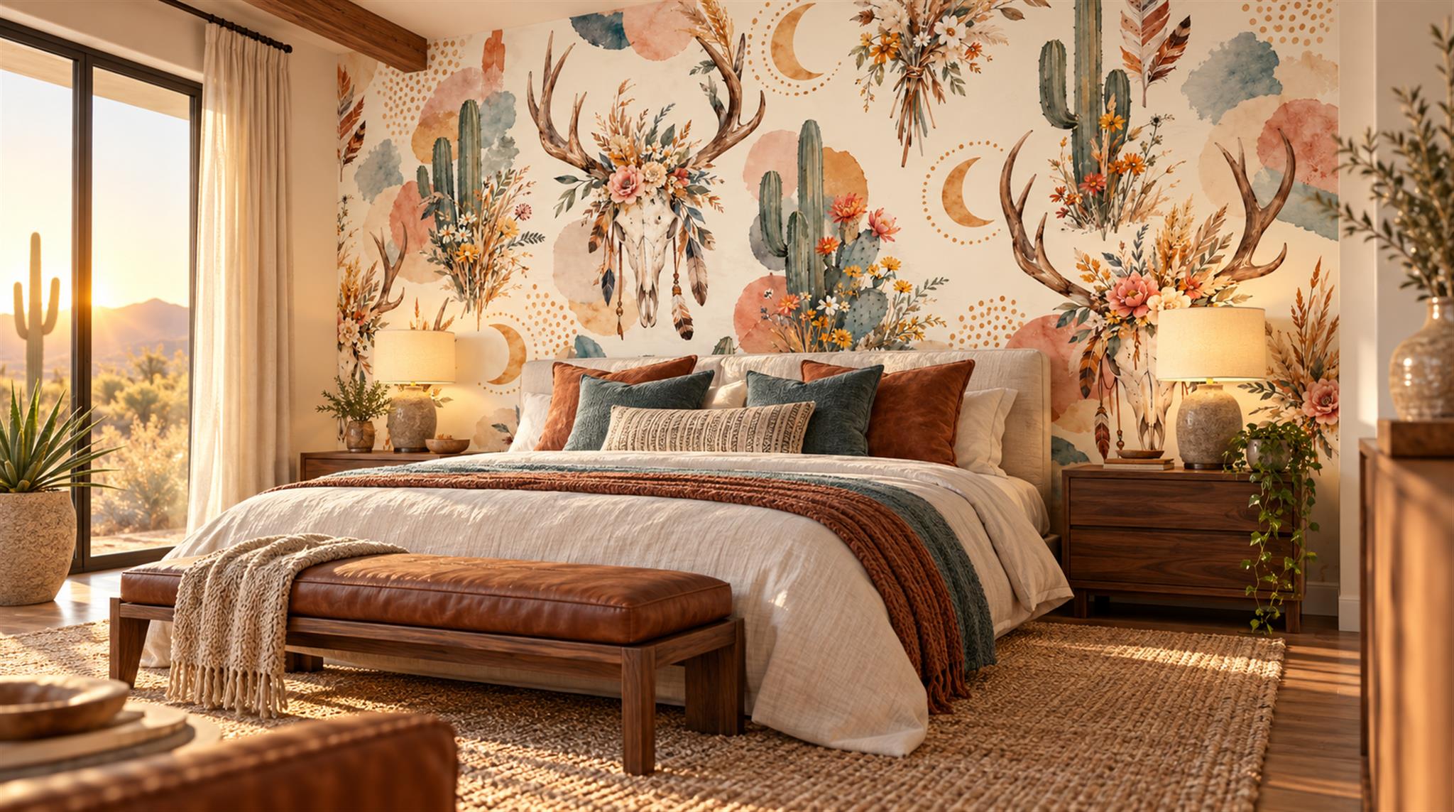 Neutral Leaf Patterning Wallpaper Mural